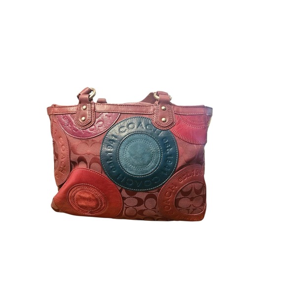 Coach Signature C Monogram Shoulder Bag Purple Leather Trim - Picture 4 of 9